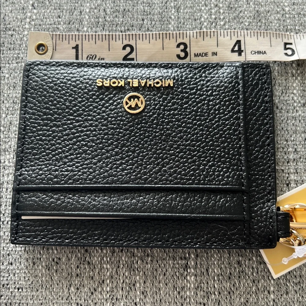 Michael Kors Black and Gold Card Holder Jet Set Charm Leather or wristlet NWT